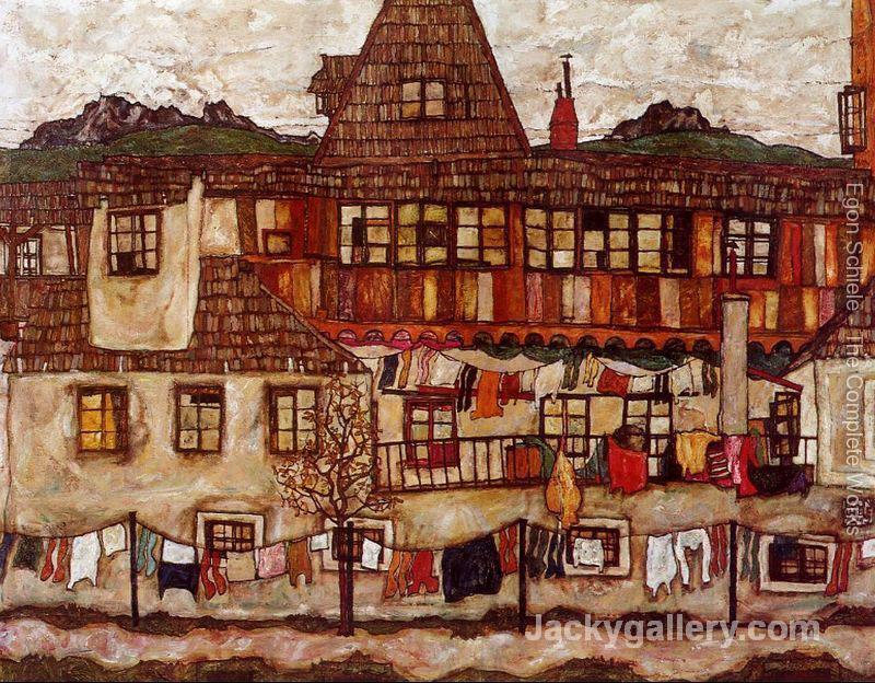 House With Drying Laundry by Egon Schiele paintings reproduction